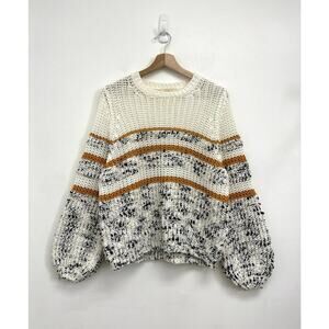 Sezane Clement Jumper Sweater Chunky Textured Knit Balloon Sleeves Stripe - Med